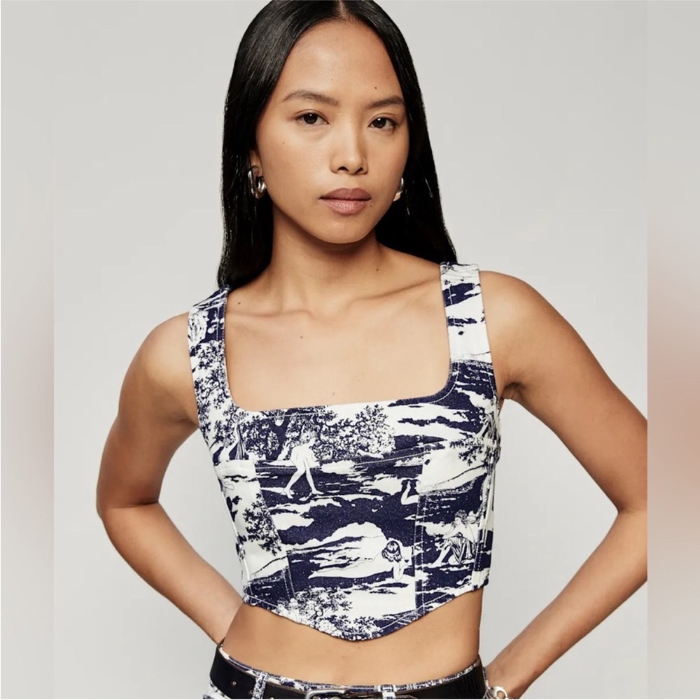 Reformation Raya naked lunch denim top